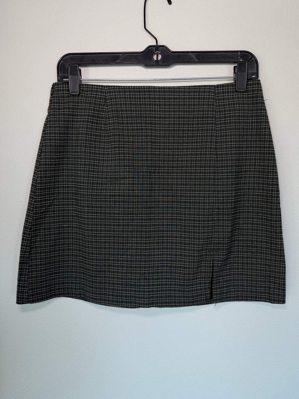 Vintage 90’s In Moda Green Plaid Mini Skirt Preppy Grunge Slit